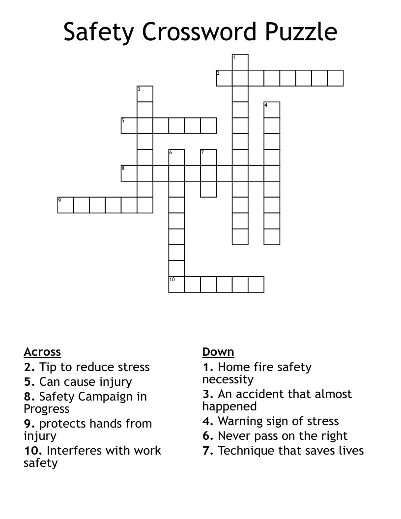 Safety Crossword Puzzle