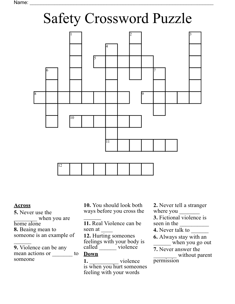Safety Crossword Puzzle