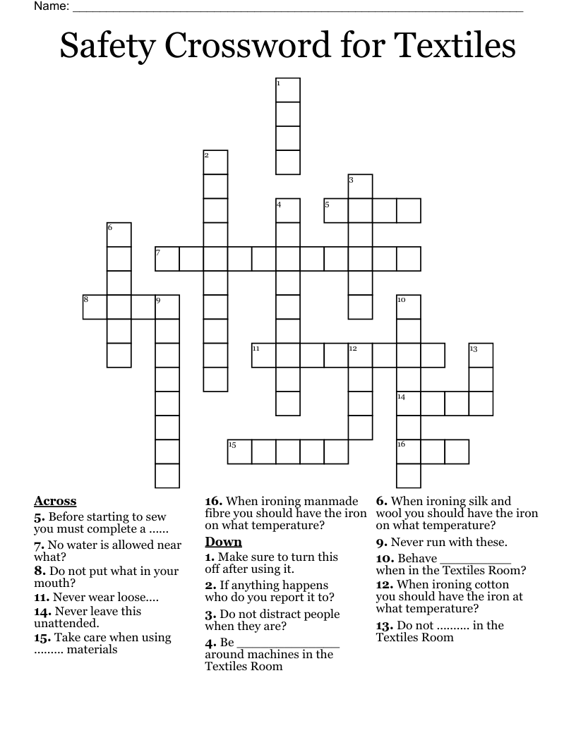 Safety Crossword for Textiles