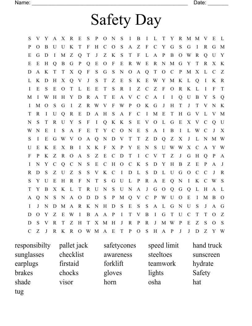 Safety Day Word Search
