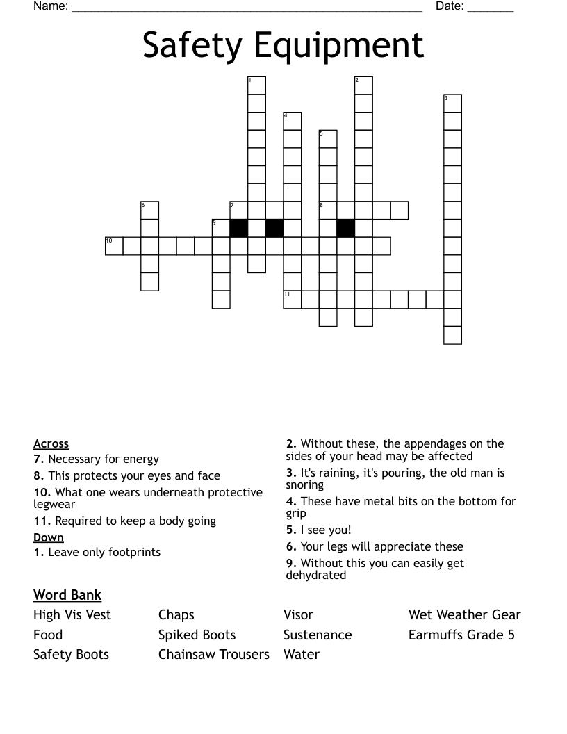 Safety Equipment Crossword
