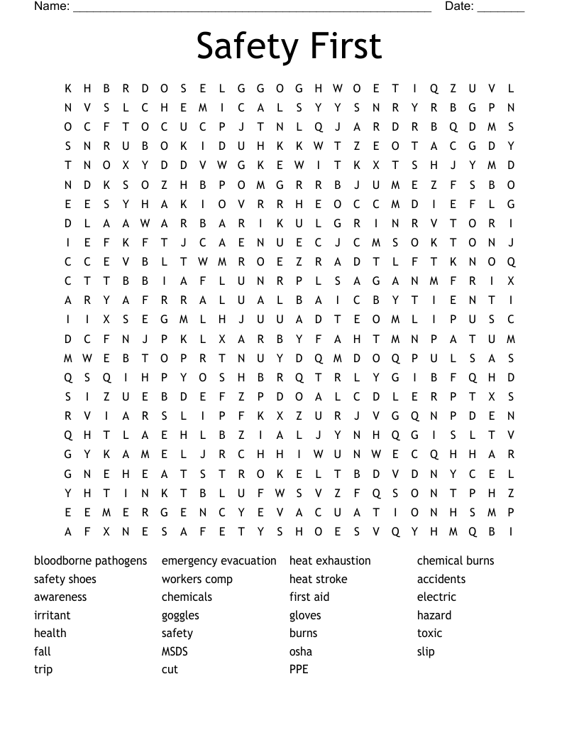 Safety First Word Search