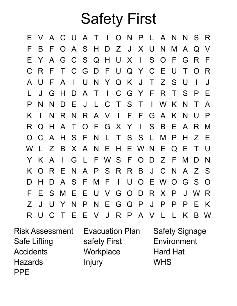 Safety First Word Search