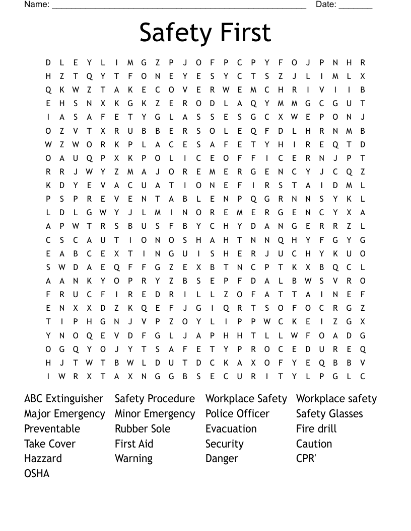 Safety First Word Search