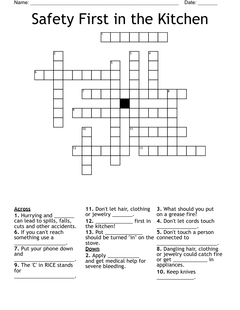 Safety First in the Kitchen Crossword