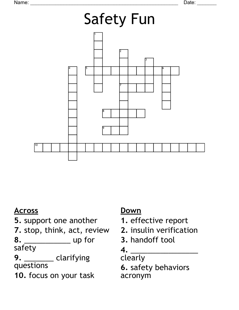 Safety Fun Crossword