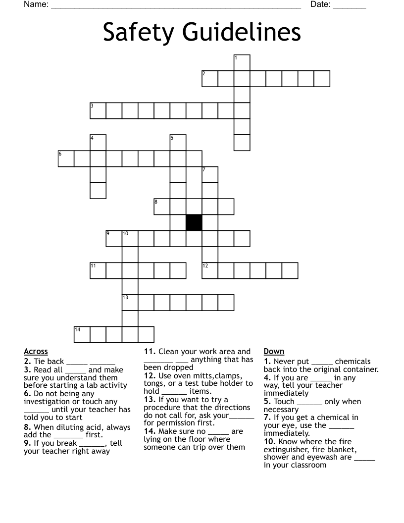 Safety Guidelines Crossword