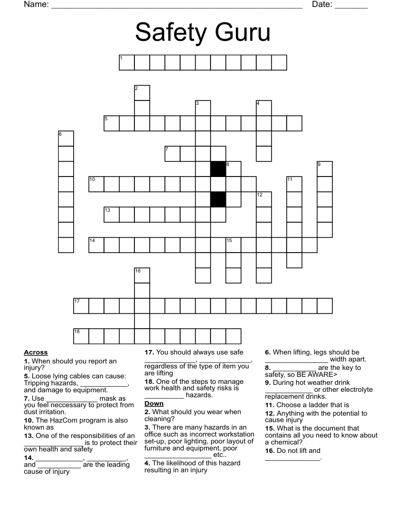 Safety Guru Crossword