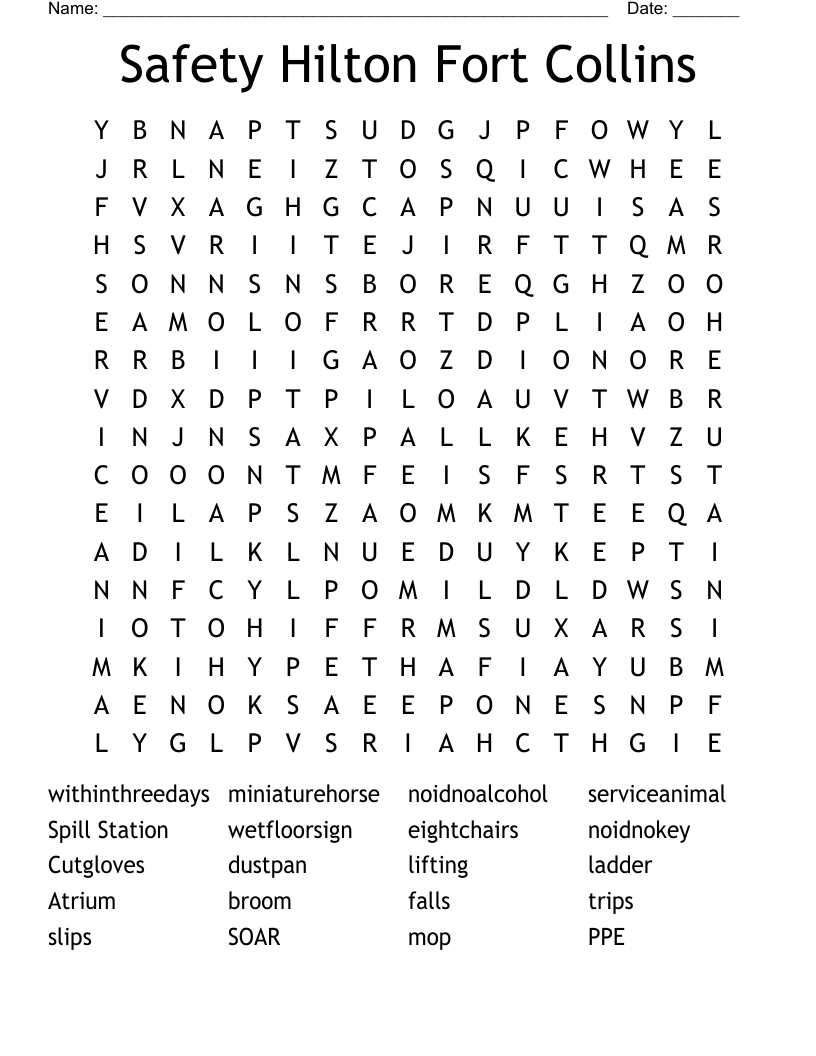 Safety Hilton Fort Collins Word Search