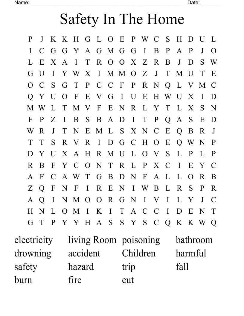 Safety In The Home  Word Search