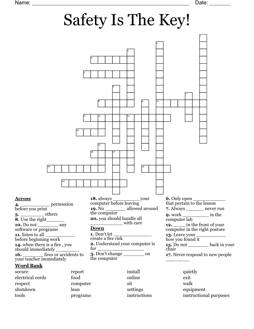 Safety Is The Key! Crossword