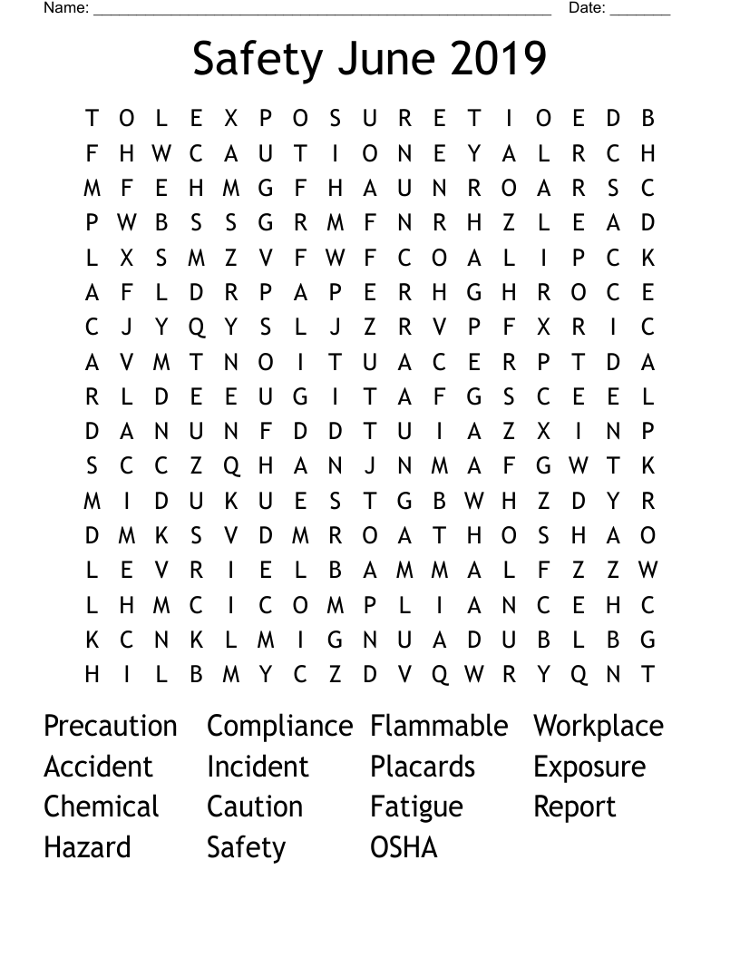 Safety June 2019 Word Search