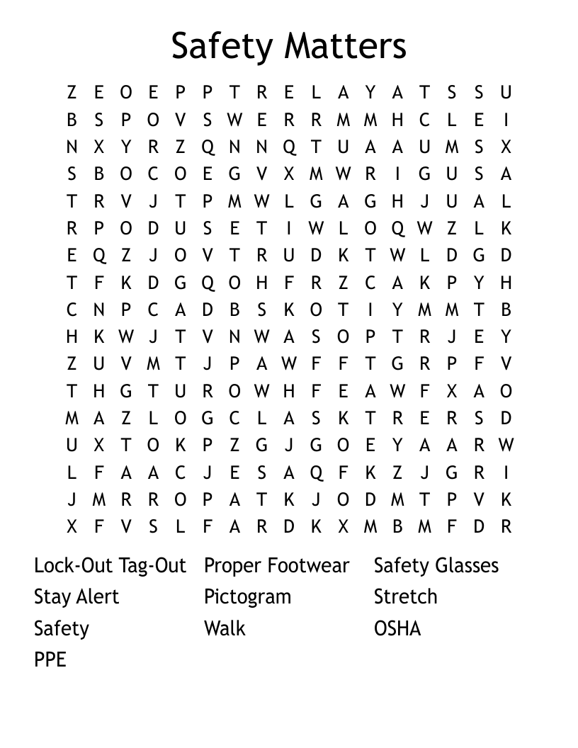 Safety Matters Word Search