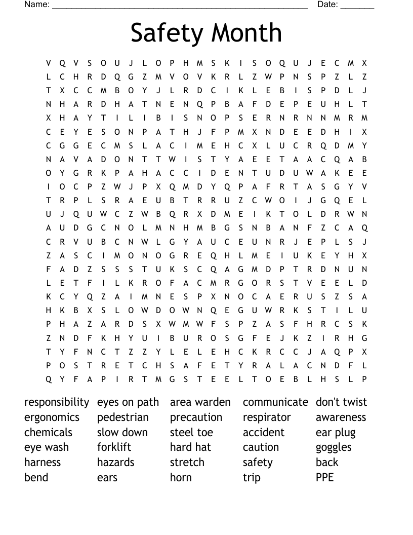 Safety Month Word Search
