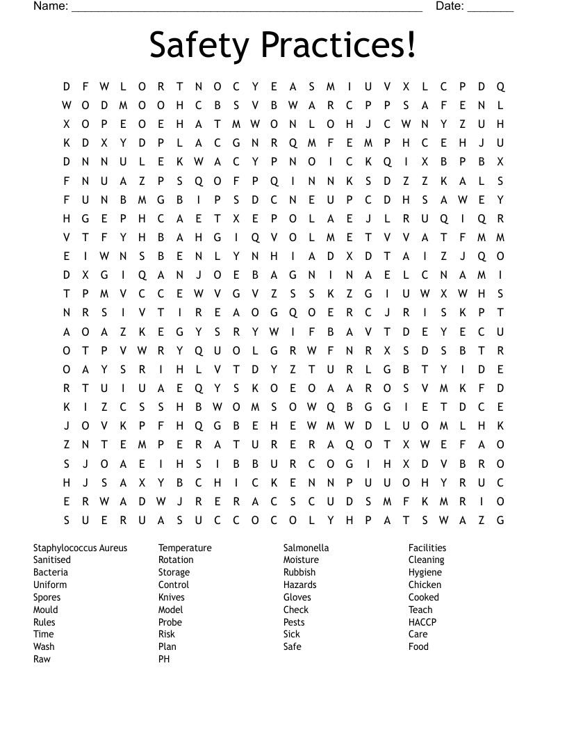 Safety Practices! Word Search