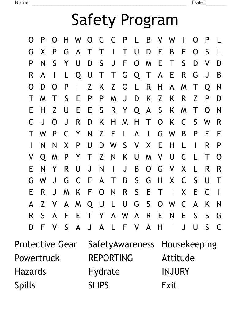 Safety Program Word Search