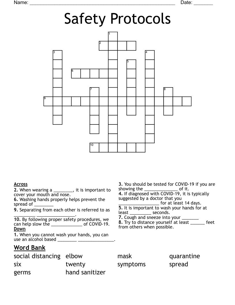 Safety Protocols Crossword