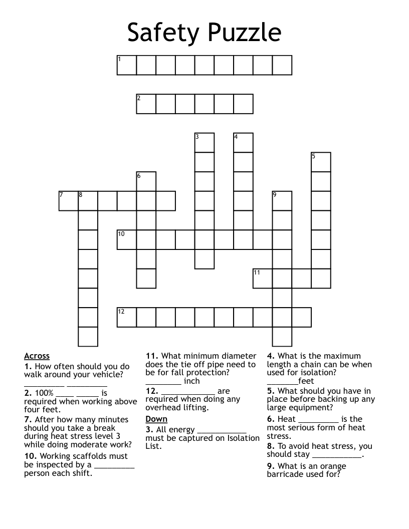 Safety Puzzle Crossword