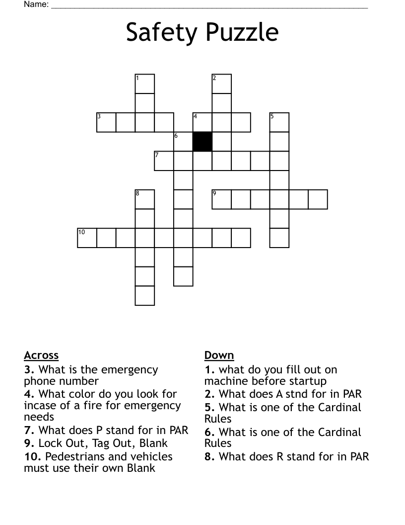 Safety Puzzle Crossword