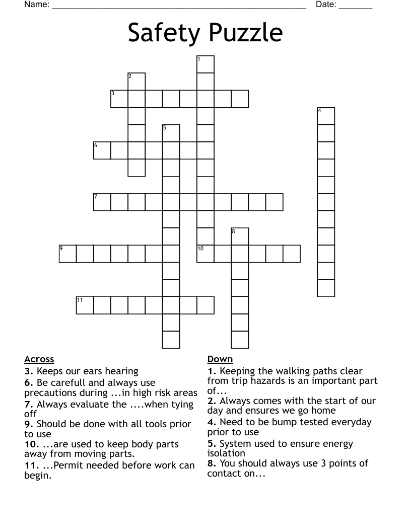 Safety Puzzle Crossword