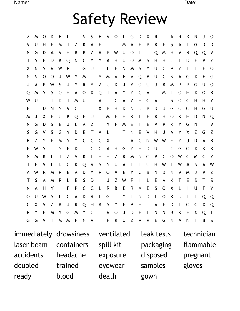Safety Review Word Search