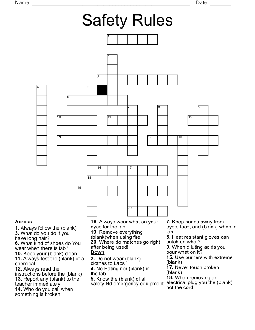Safety Rules  Crossword