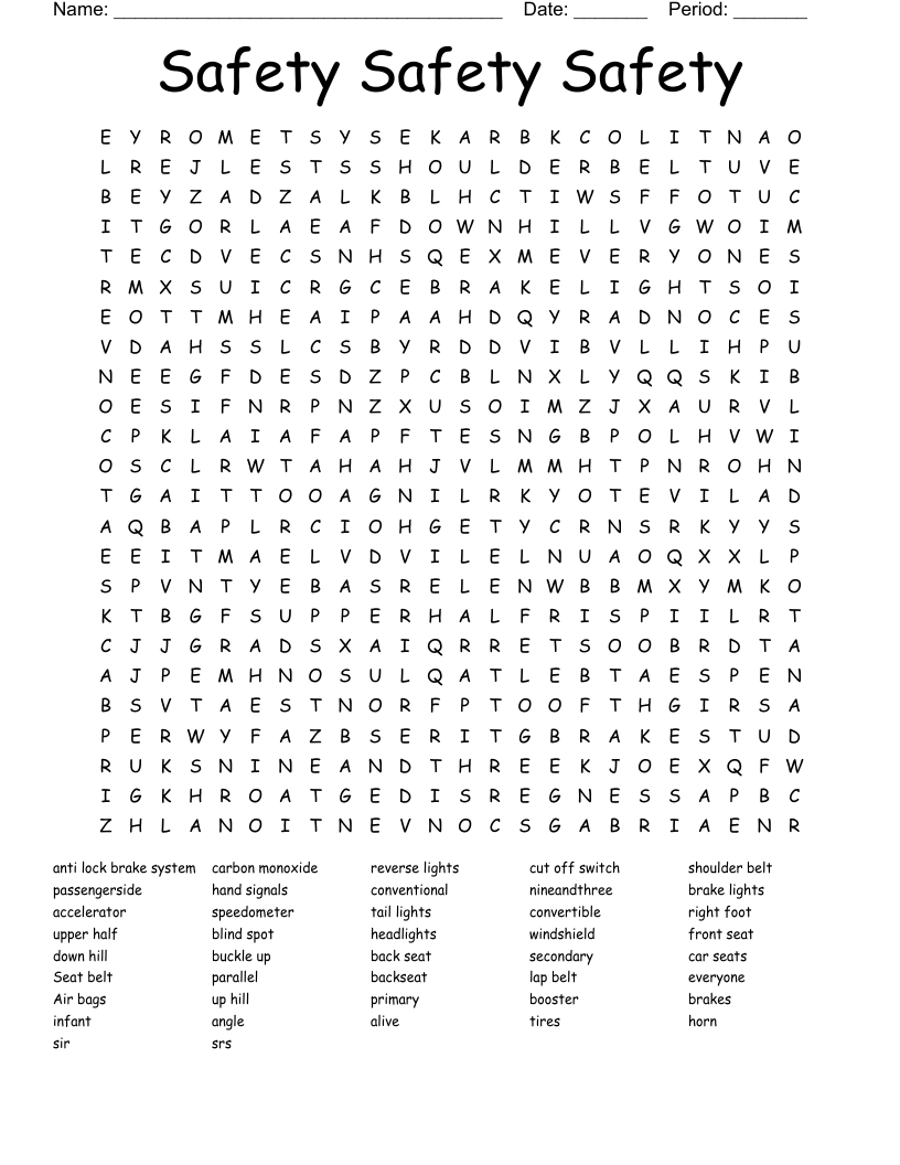 Safety Safety Safety Word Search