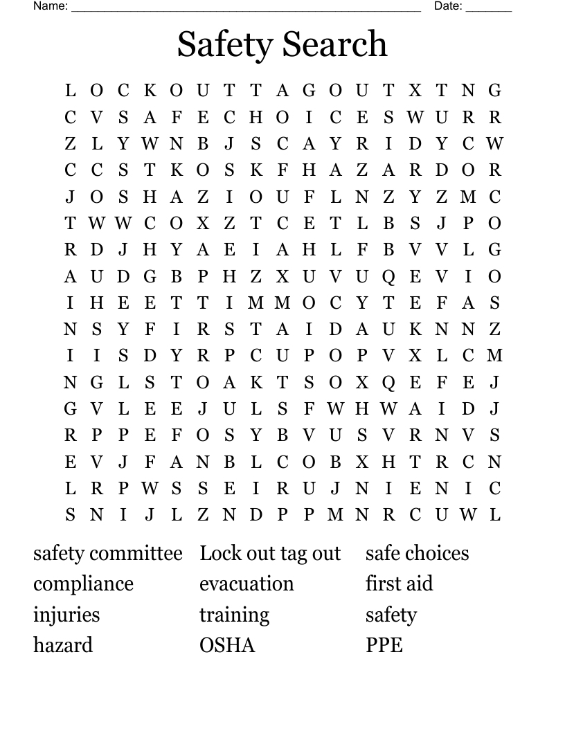 Safety Search Word Search