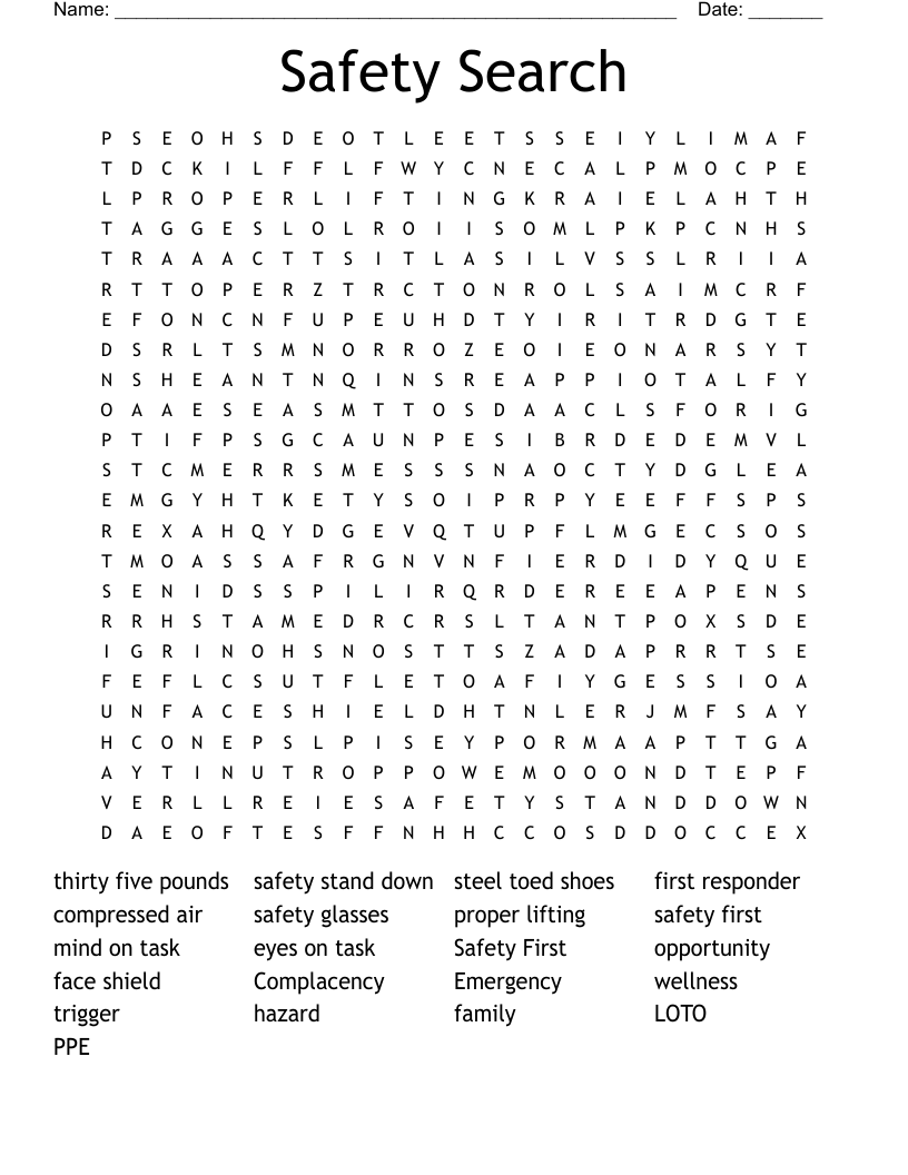 Safety Search Word Search