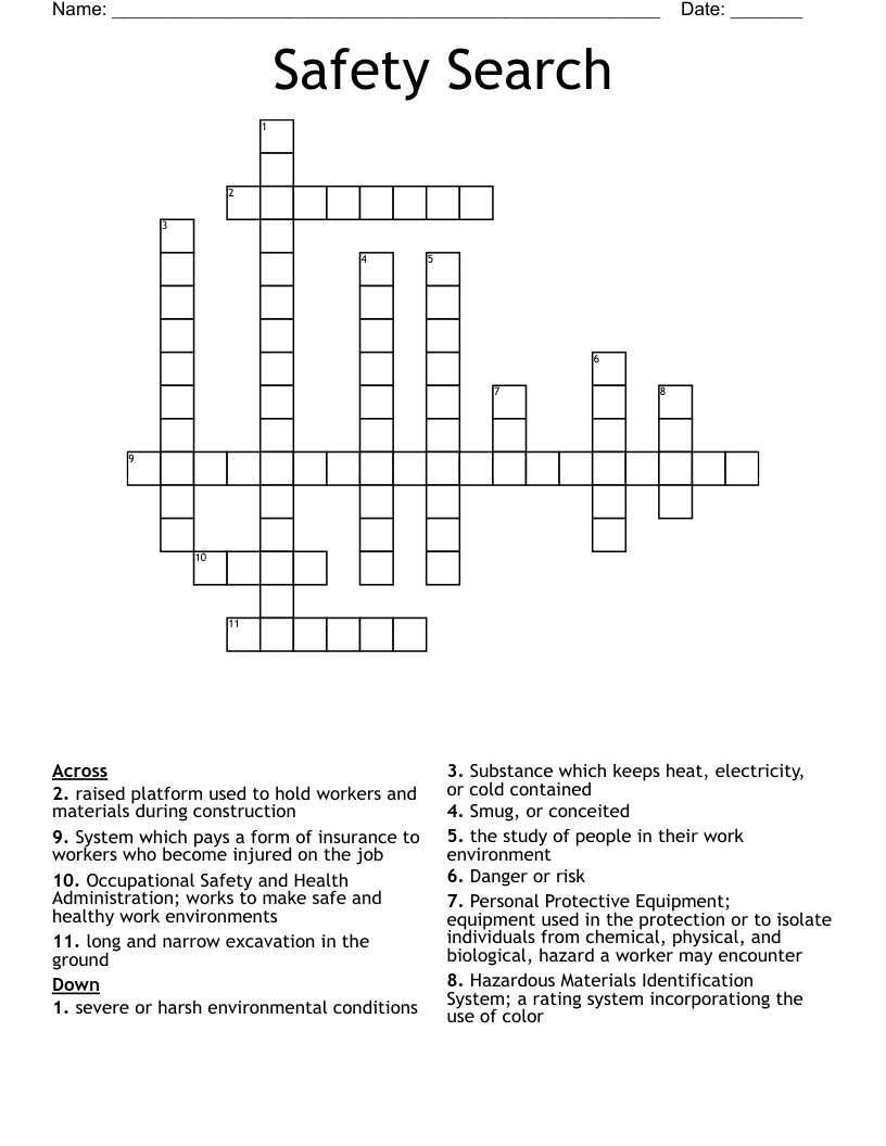 Safety Search Crossword