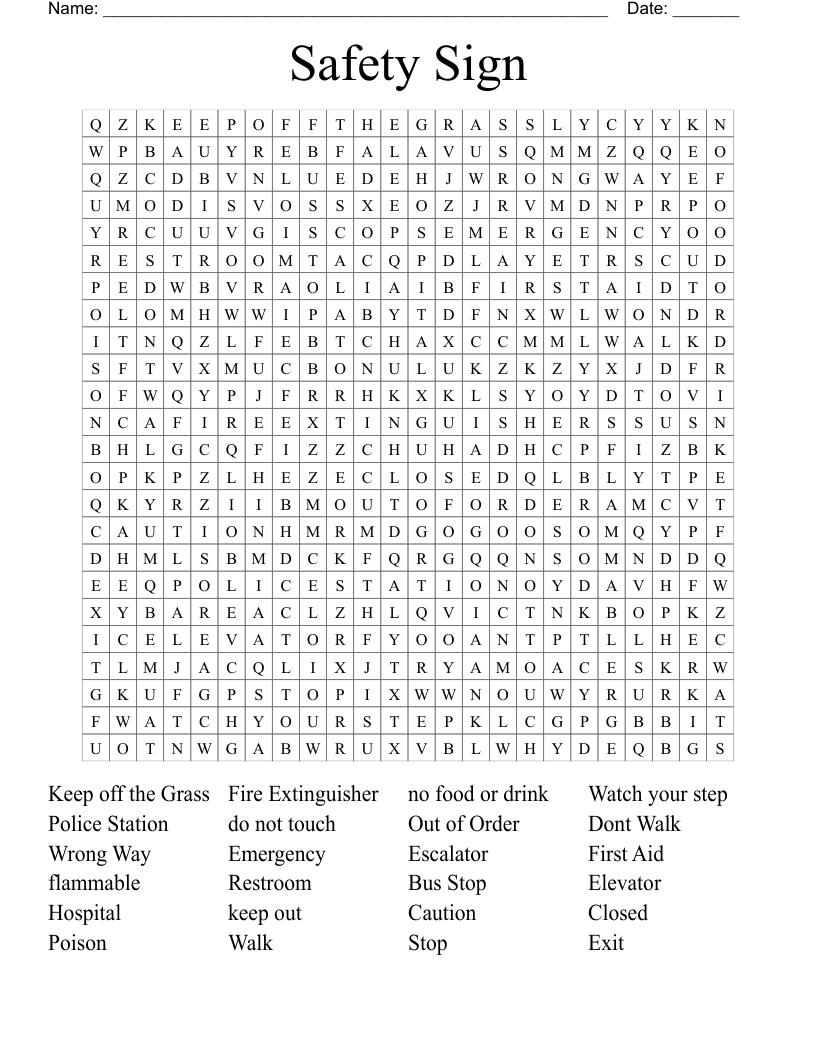 Safety Sign Word Search