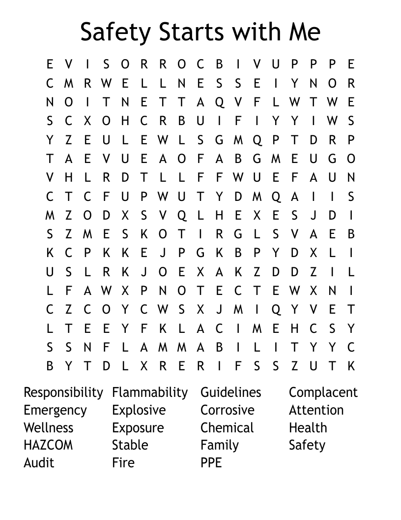 Safety Starts with Me Word Search