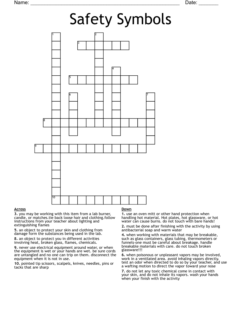 Safety Symbols Crossword