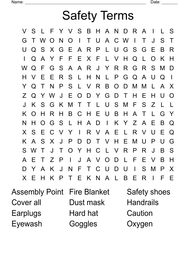 Safety Terms Word Search