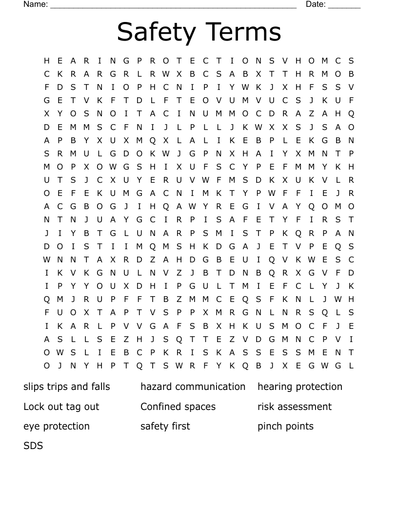 Safety Terms Word Search