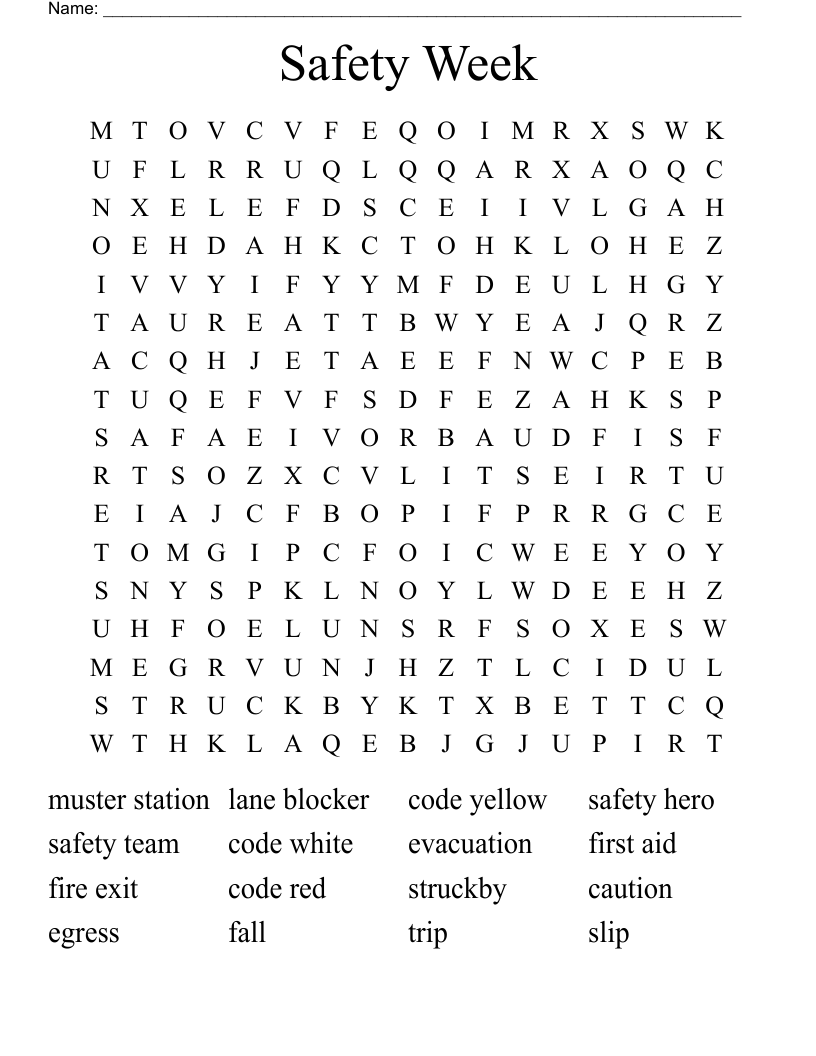 Safety Week Word Search