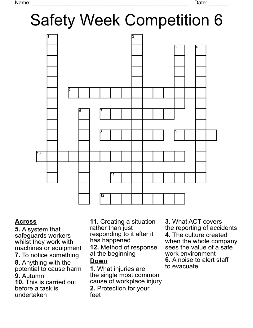 Safety Week Competition 6 Crossword