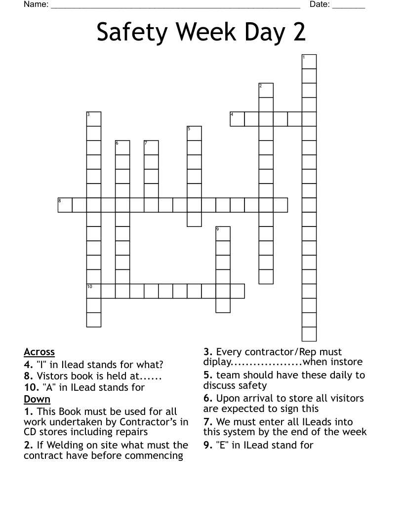 Safety Week Day 2 Crossword