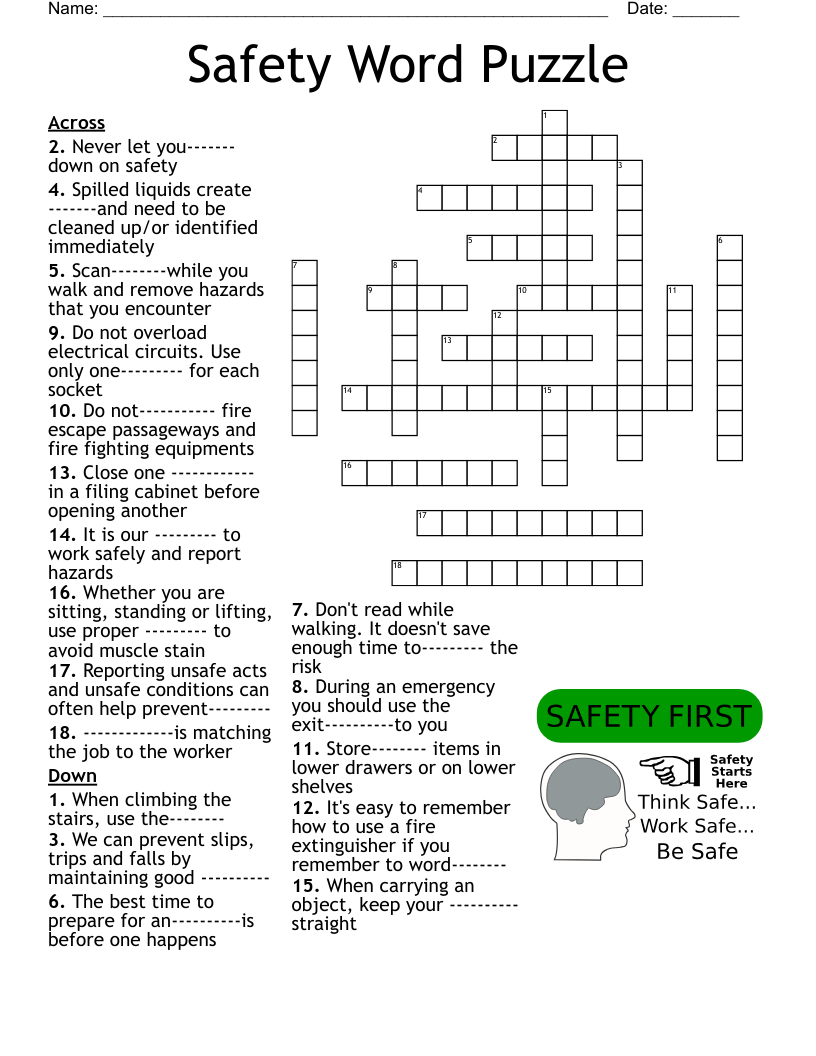 Safety Word Puzzle Crossword
