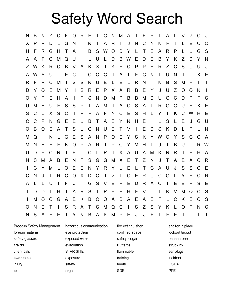 Safety Word Search