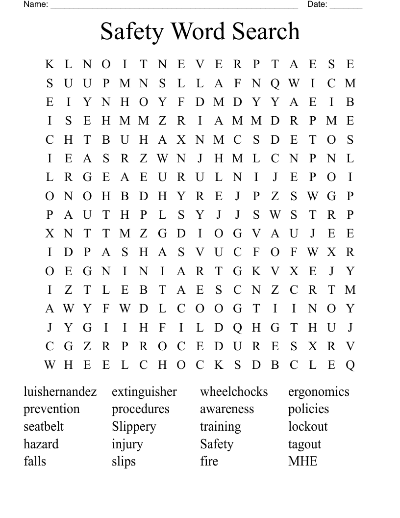 Safety Word Search