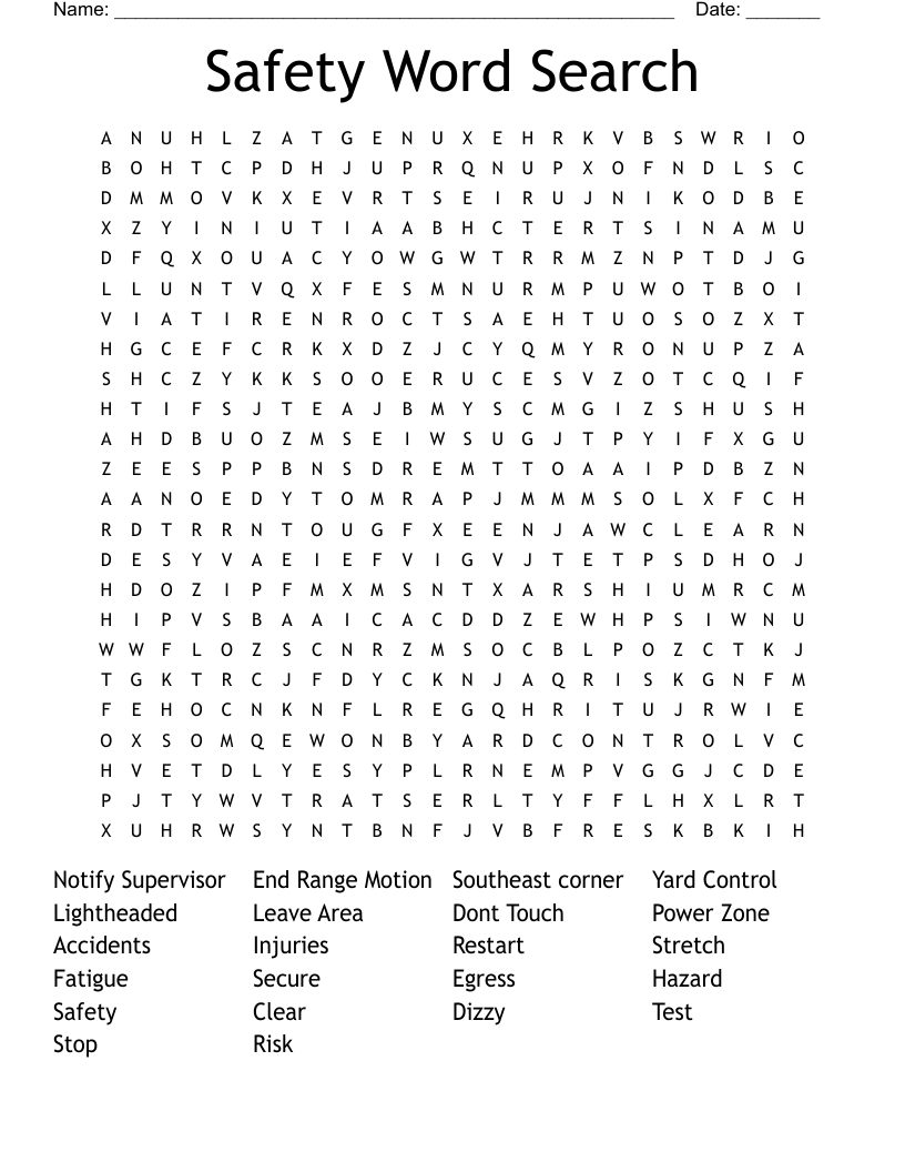 Safety Word Search 