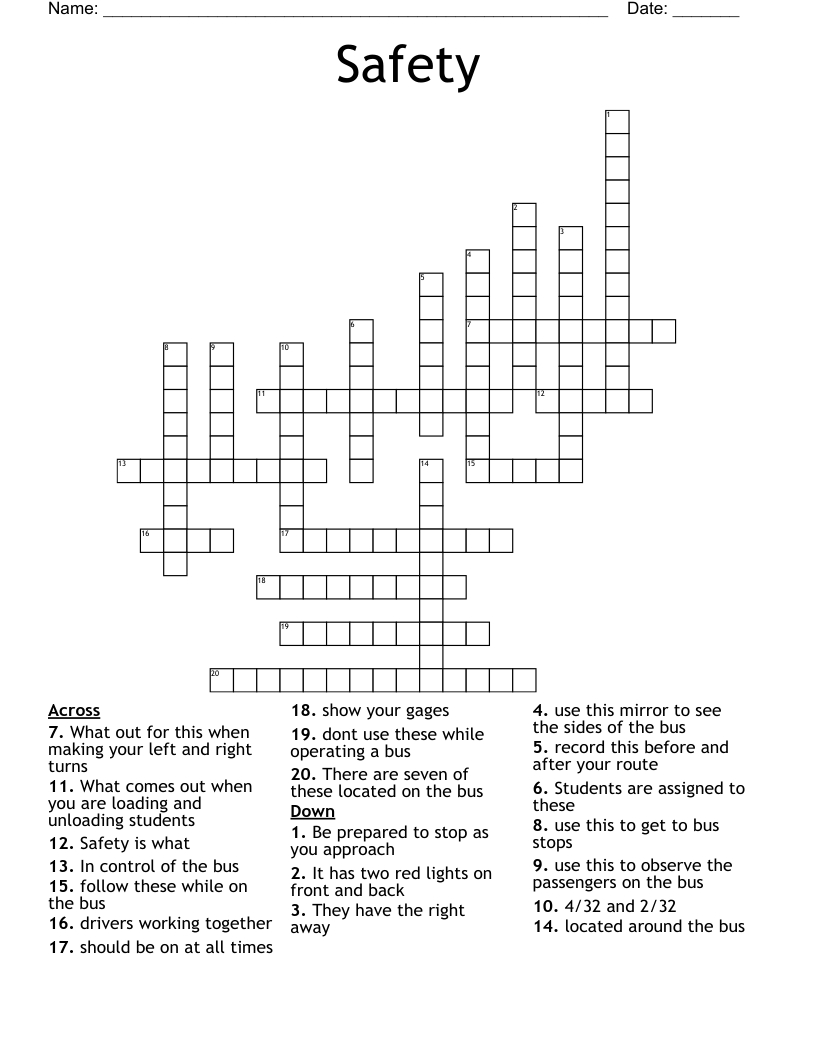 Safety  Crossword