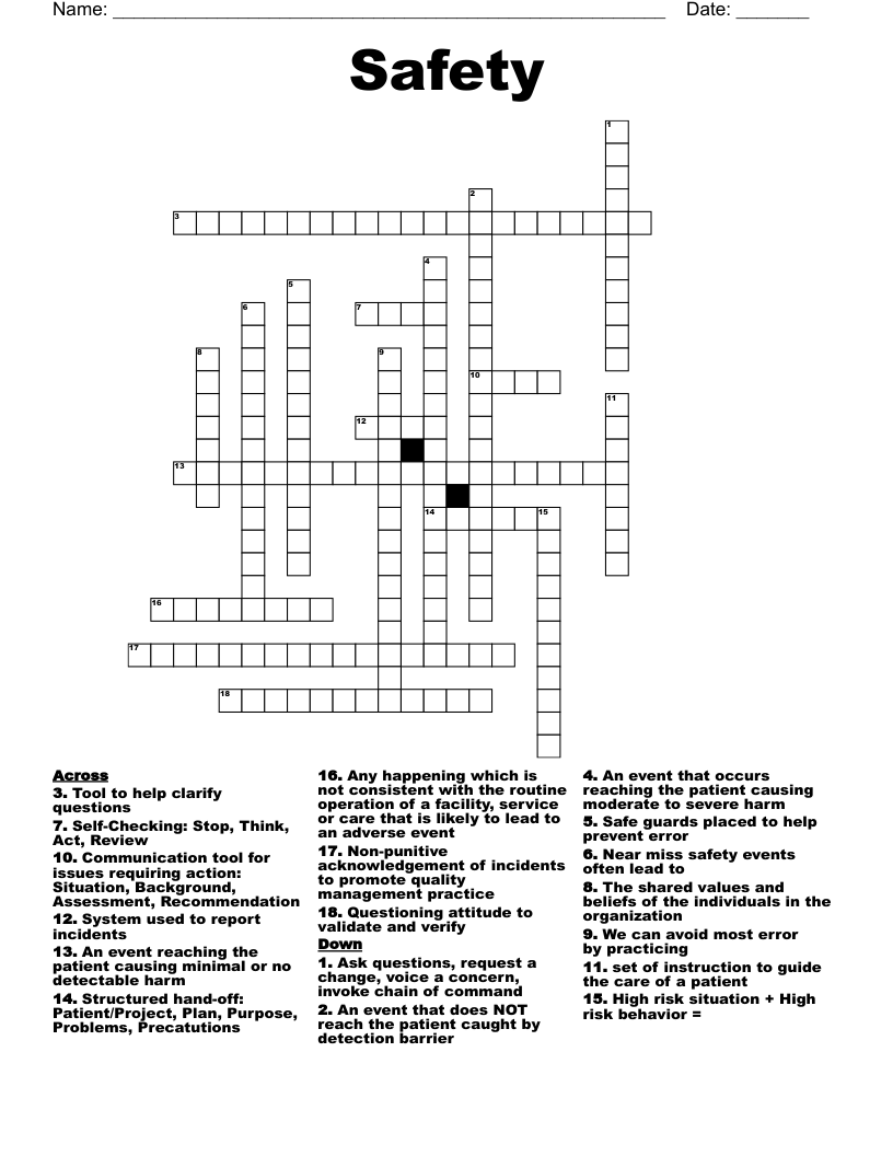 Safety  Crossword