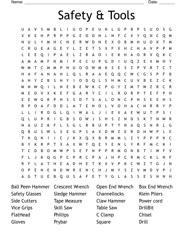 Safety & Tools Word Search