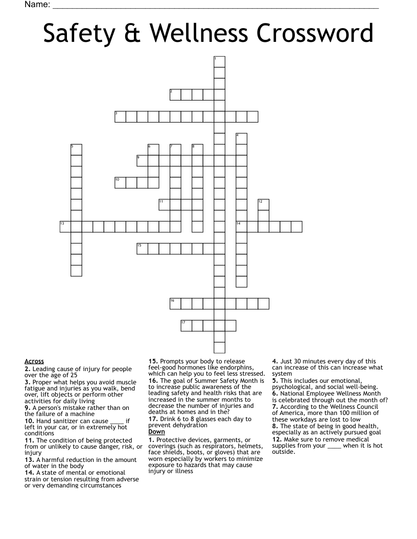 Safety & Wellness Crossword