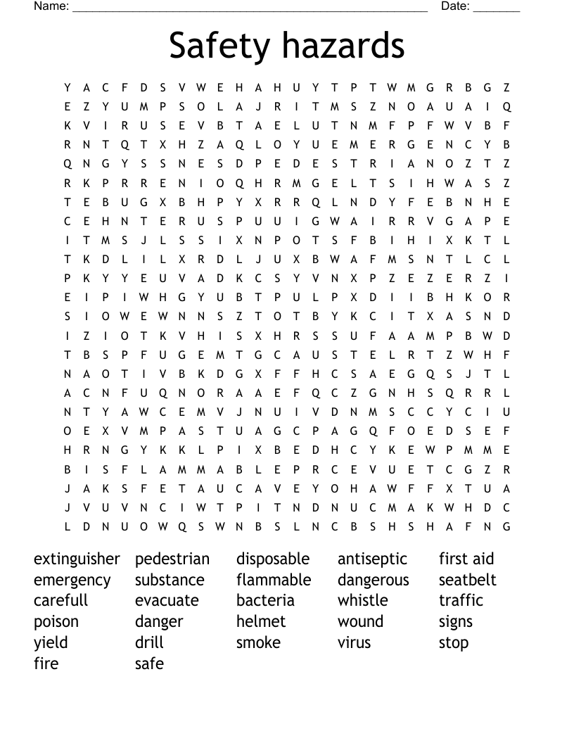 Safety  hazards Word Search