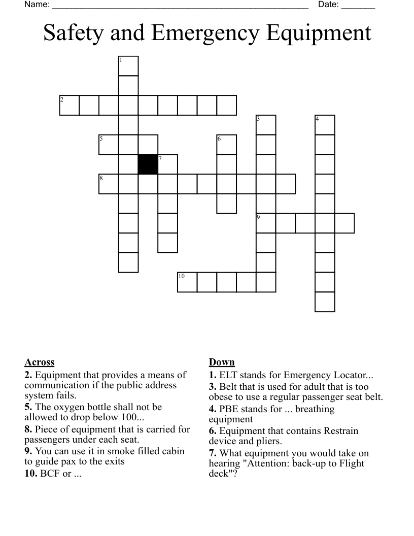Safety and Emergency Equipment Crossword