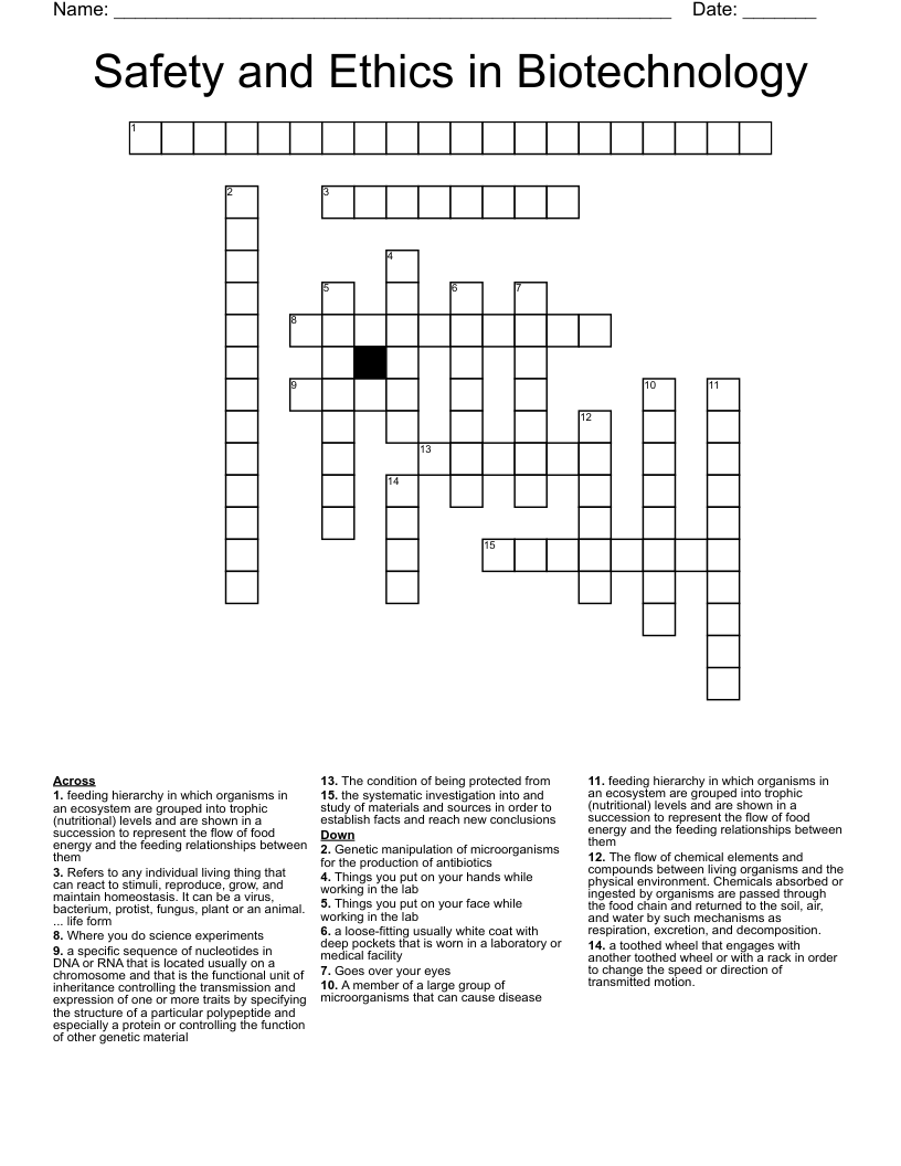 Safety and Ethics in Biotechnology Crossword