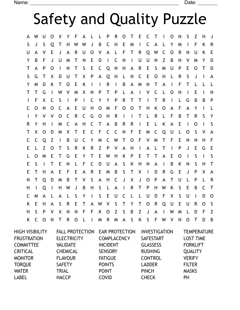 Safety and Quality Puzzle Word Search